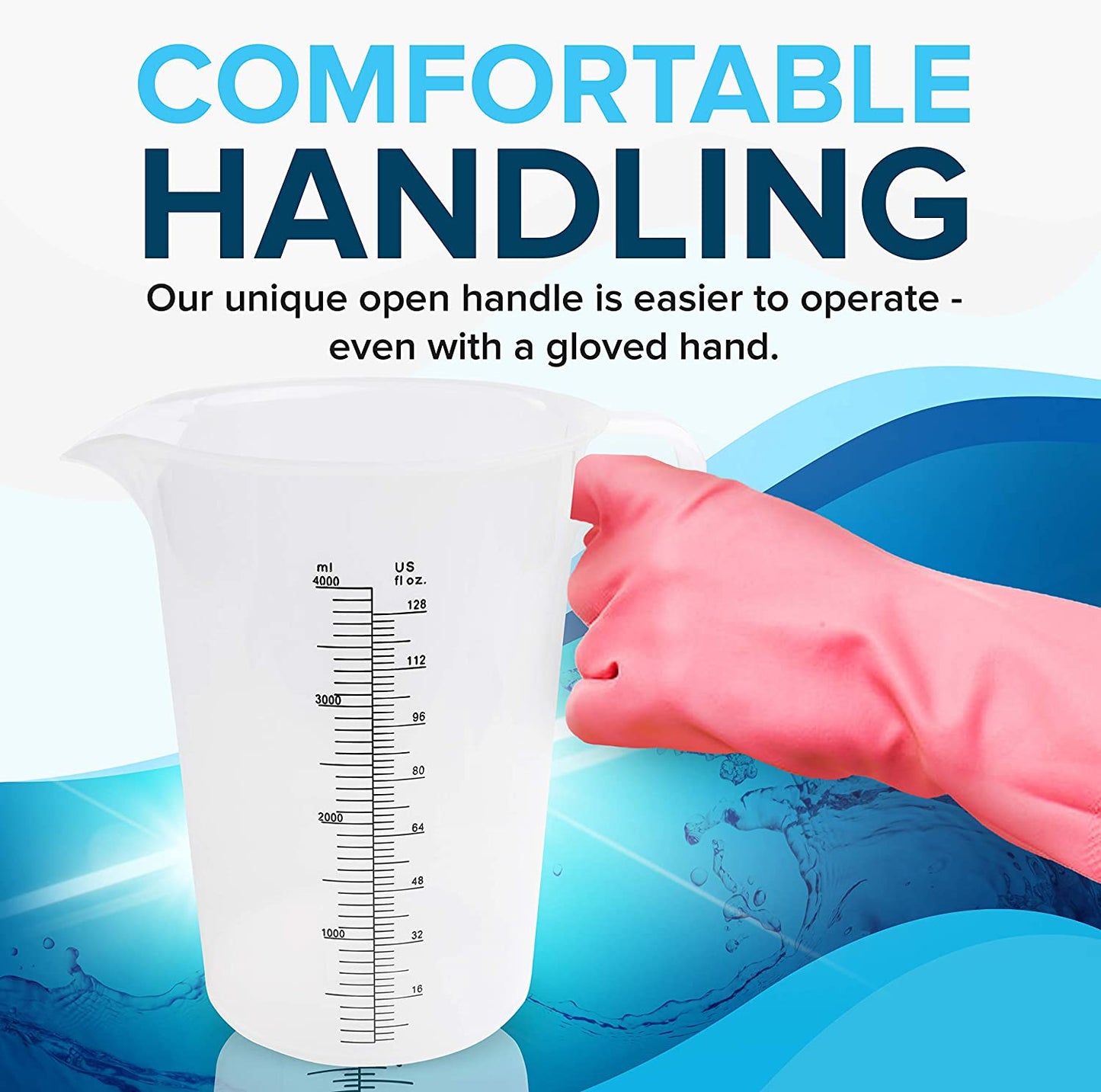 128Oz (1 Gallon) Measuring Pitcher, Plastic, Multipurpose - Great for Oil, Chemicals, Pool and Lawn - Ounce (Oz) and Milliliter (Ml) Increments (4000 Ml)