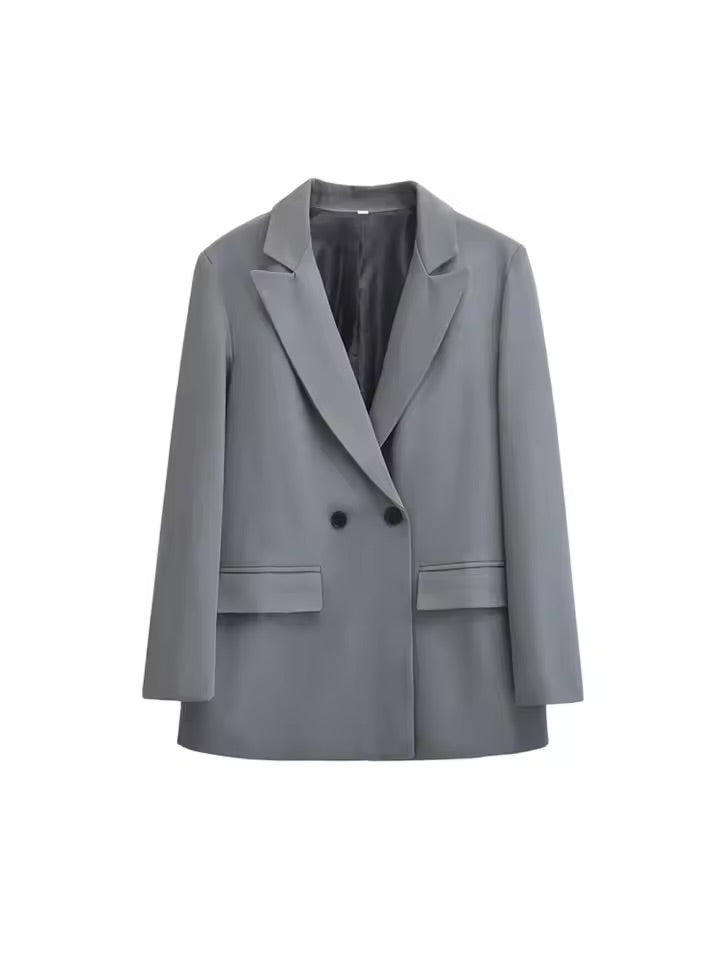 Women's Double Breasted Office Wear Blazer Coat, Long Sleeve, Flap Pockets, Female Outerwear, Chic Tops, Fashion