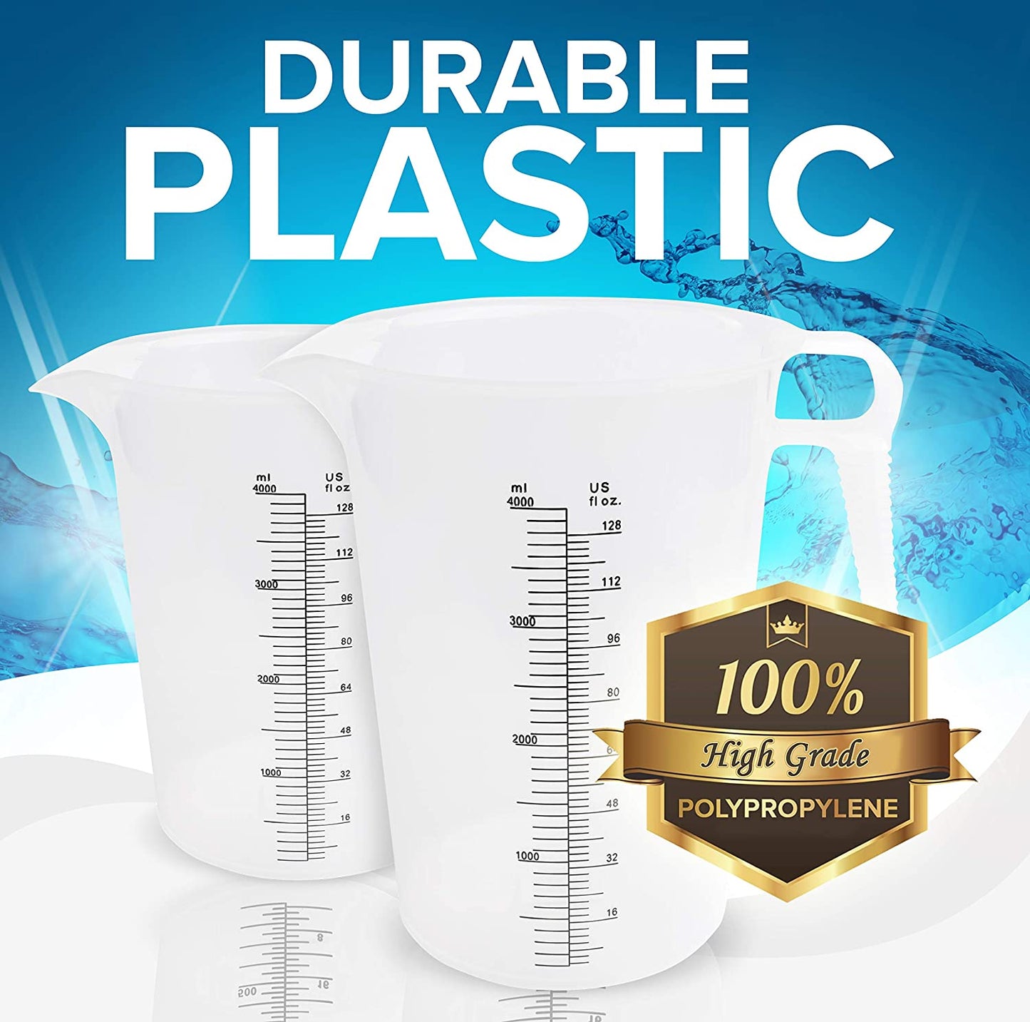 128Oz (1 Gallon) Measuring Pitcher, Plastic, Multipurpose - Great for Oil, Chemicals, Pool and Lawn - Ounce (Oz) and Milliliter (Ml) Increments (4000 Ml)
