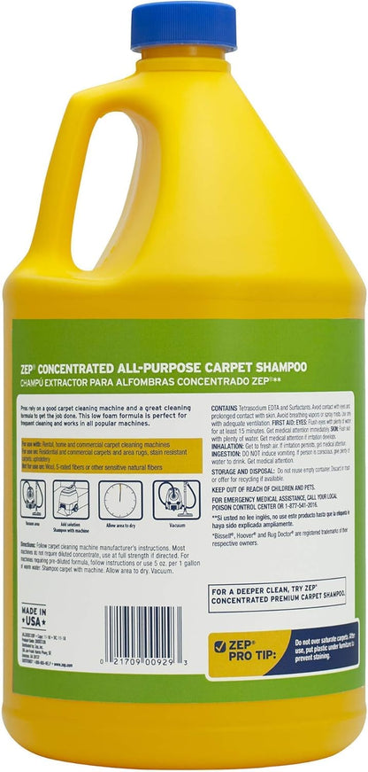 All-Purpose Carpet Shampoo Concentrate Cleaner - 1 Gallon - ZUCEC128 - Professional Formula Removes Dirt and Stains