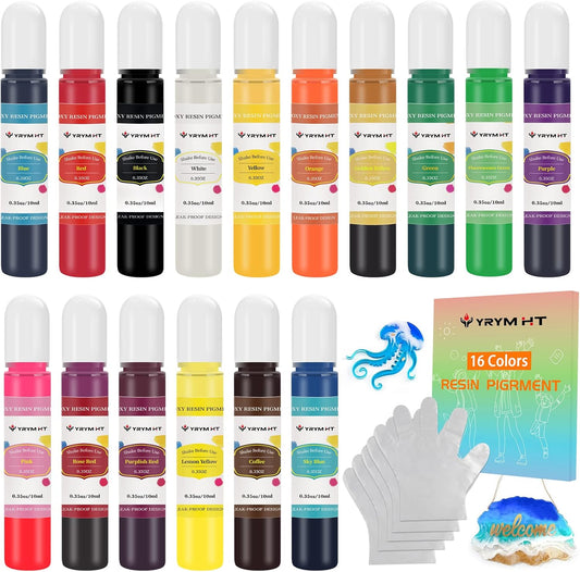 Epoxy Resin Pigment-16 Colors Non-Toxic Epoxy Resin Dye Liquid for Epoxy Resin Coloring, High Concentrated Resin Color Pigment Mix Color for Resin Jewelry Handmade Crafts Art Paint Making-0.35Oz Each