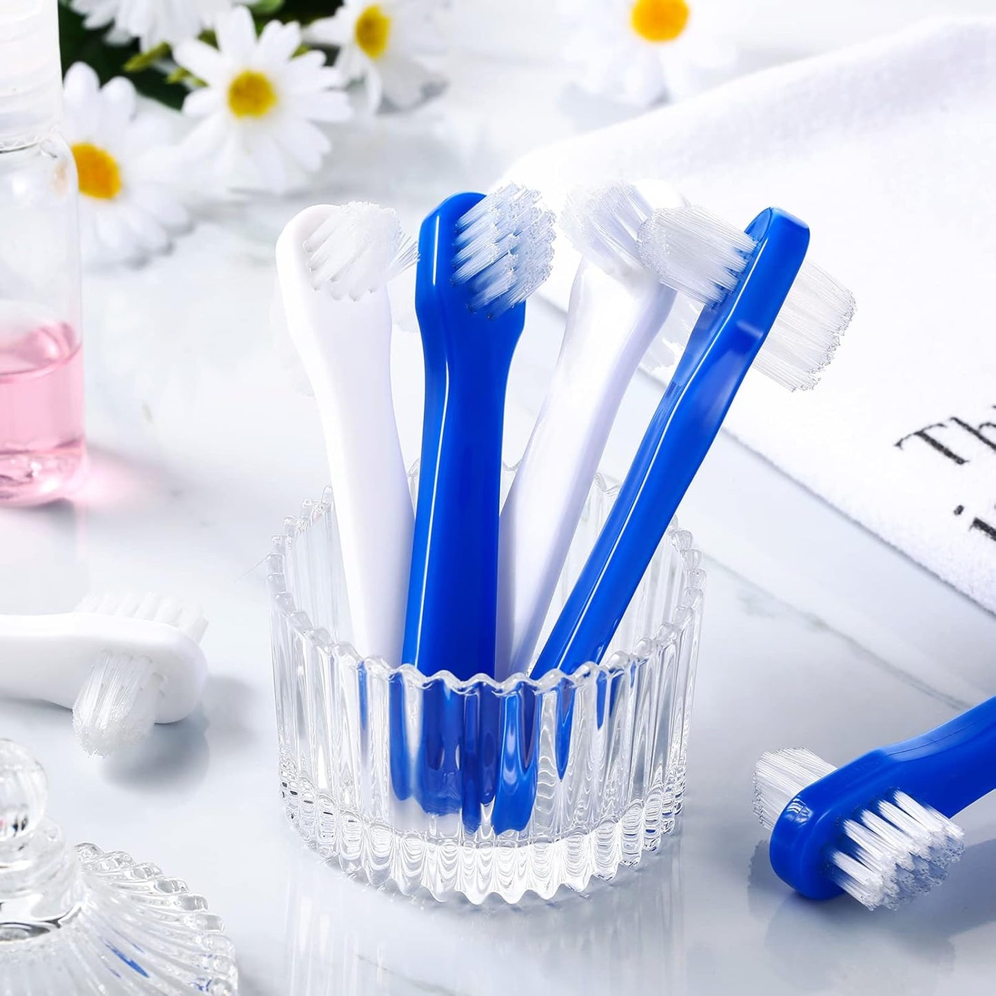Denture Brush Dual Head Toothbrushes Hard Denture Cleaning Brush Denture Toothbrush Cleaning Brush False Teeth Brush Toothbrush for False Teeth Cleaning, 2 Colors (12 Pieces)
