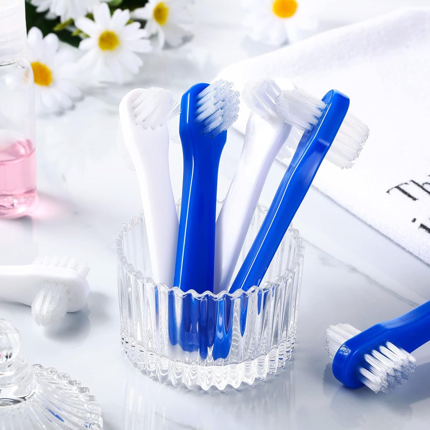 Denture Brush Dual Head Toothbrushes Hard Denture Cleaning Brush Denture Toothbrush Cleaning Brush False Teeth Brush Toothbrush for False Teeth Cleaning, 2 Colors (12 Pieces)