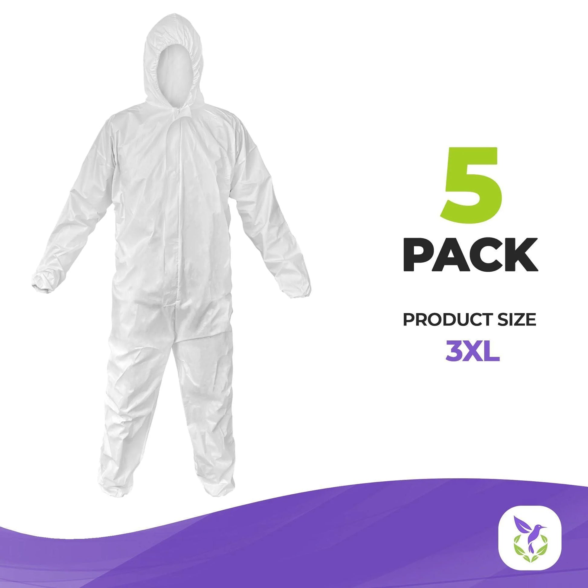 Medical Disposable Coveralls for Men Women 3X Large Size Pack of 5 White Suits