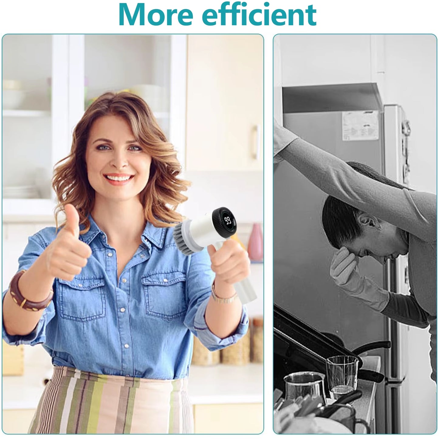 Electric Cleaning Brush, Cordless Cleaning Brush with 5 Cleaning Heads, 3 Adjustable Speeds, LED Display Cleaning Brush