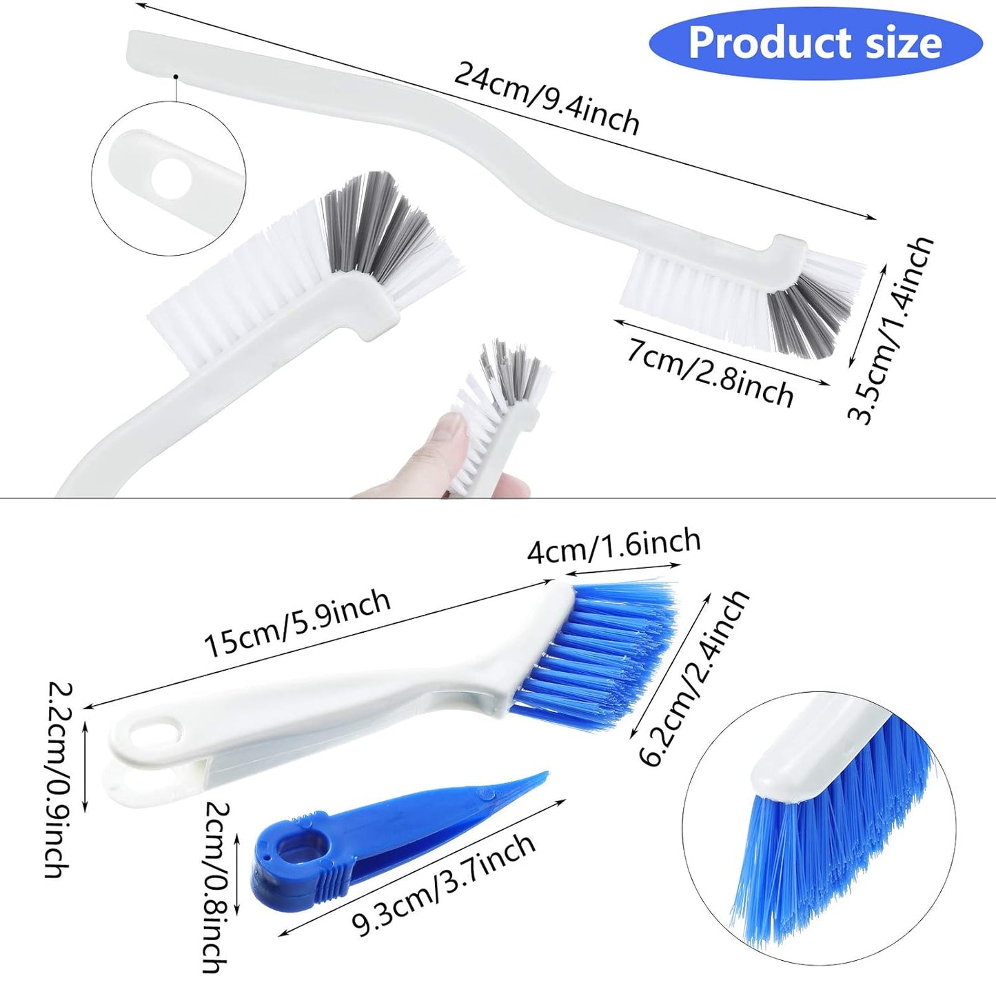 4 Pieces Cleaning Brush Sets Small Scrub Brush Household Use for Cleaning Bottle Sink Kitchen Sink Corner Dish Edge Grout Bathroom Sliding Door Window Track(White, Blue)