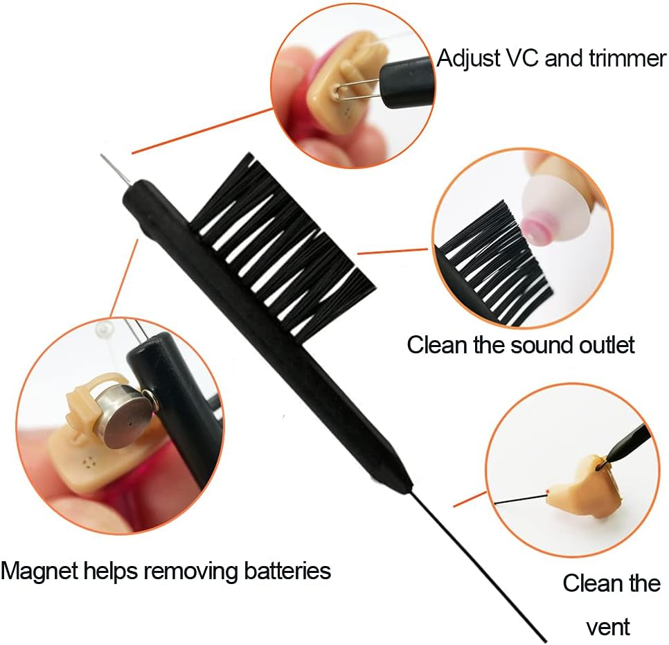 10 Pieces Hearing Aid Cleaning Brush,Multifunctional Cleaning Brush Wax Loop, Magnet and Built in Vent Cleaner with Cleaning Wire (Brush)