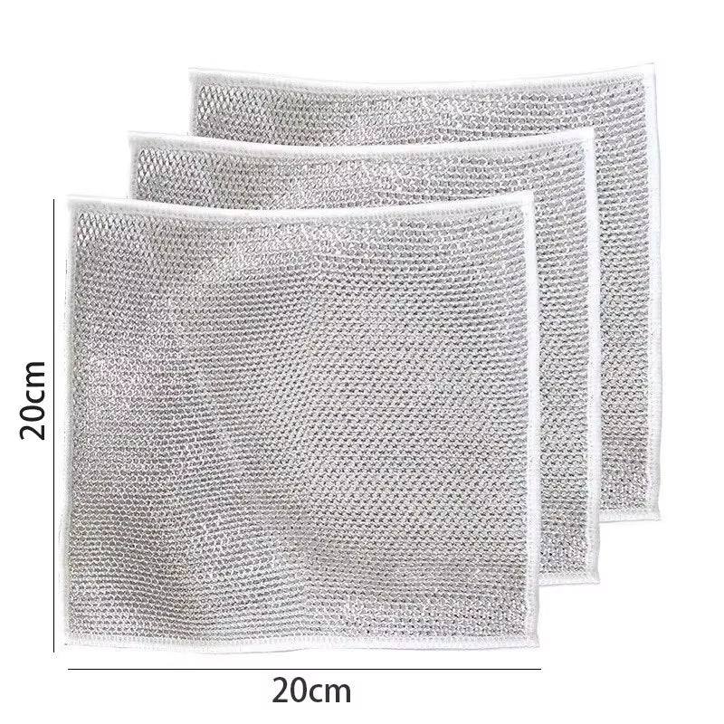 10Pcs Magic Dishcloth Silver Wire Cleaning Kitchen Cloth Thickened Microfiber Wash Towel Built-In Sponge Steel Wire Ball Rag