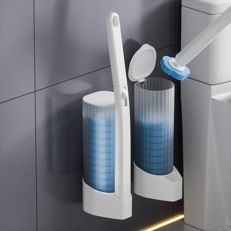 Wall-Mounted Disposable Toilet Brush with Cleaning Liquid Bathroom Cleaning Disposable Brush Head Household Cleaning Tools