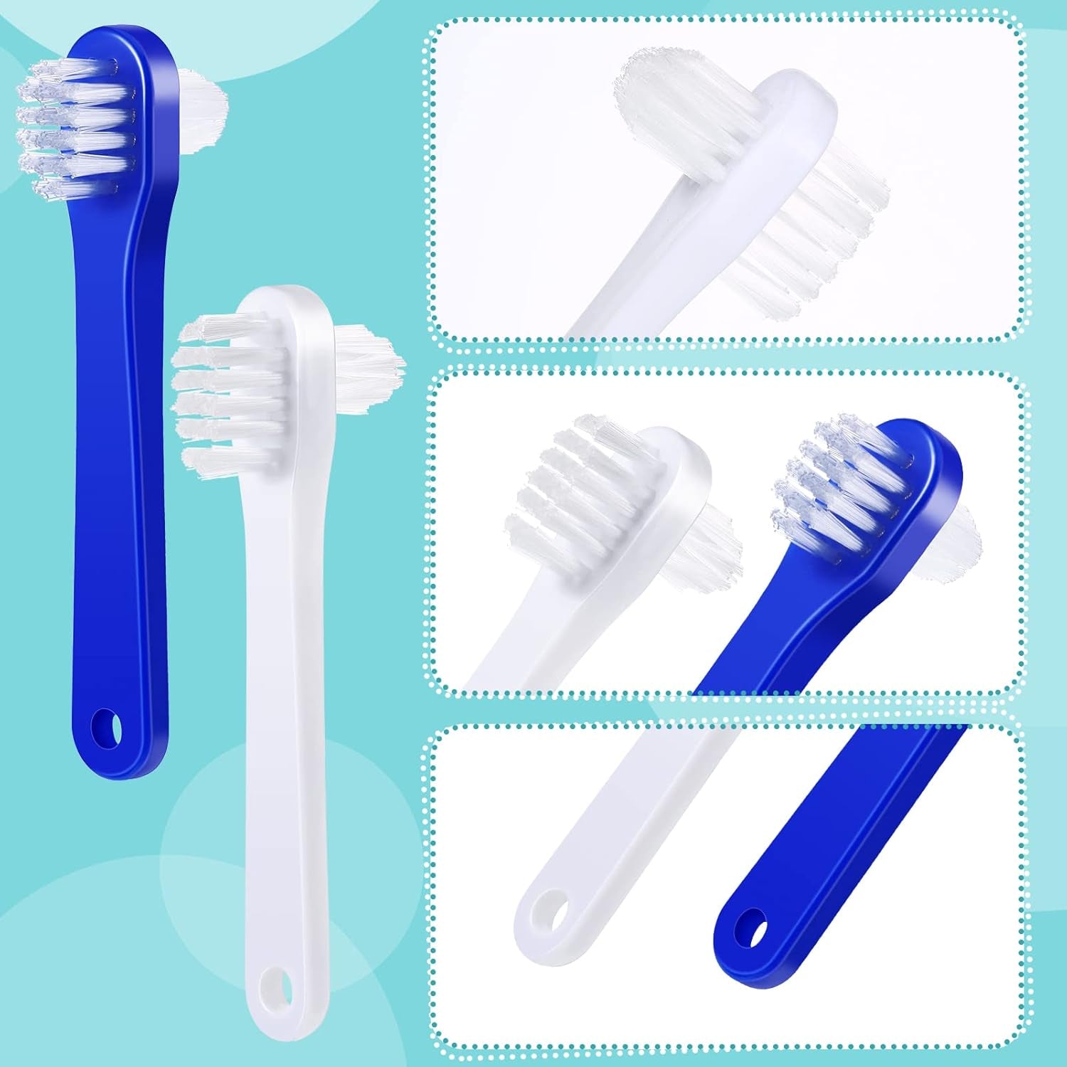 Denture Brush Dual Head Toothbrushes Hard Denture Cleaning Brush Denture Toothbrush Cleaning Brush False Teeth Brush Toothbrush for False Teeth Cleaning, 2 Colors (12 Pieces)
