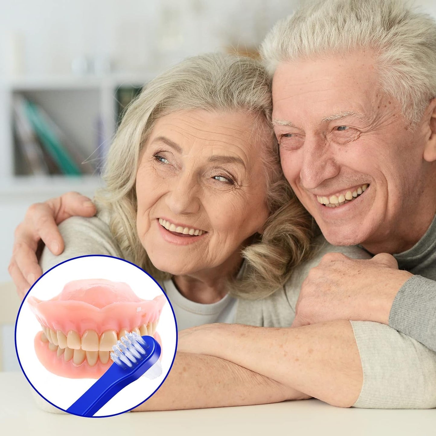 Denture Brush Dual Head Toothbrushes Hard Denture Cleaning Brush Denture Toothbrush Cleaning Brush False Teeth Brush Toothbrush for False Teeth Cleaning, 2 Colors (12 Pieces)