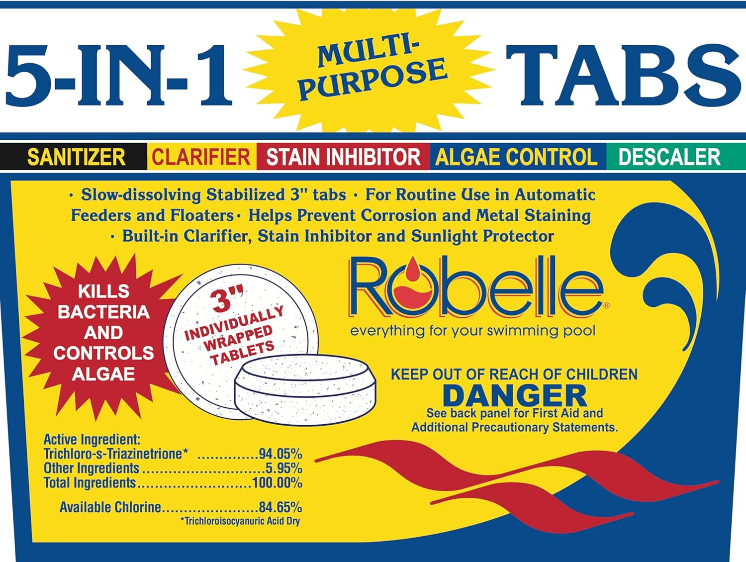 35-Pounds Premium 5-In-1 Multi-Purpose Tabs, Chlorine Tablets 3 Inch, Sanitizer, Clarifier, Stain Inhibitor, Algae Control, Descaler, Sunlight Protector All in One, Made in USA