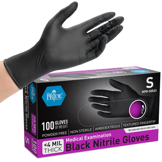 Black Medical Nitrile Gloves, Heavy Duty 5 Mil, Non-Latex, Powder-Free, Versatile for Healthcare, Tattoo, Food Handling (Small, 100-Count) Ultra-Strong 6 Mil Thick, Disposable
